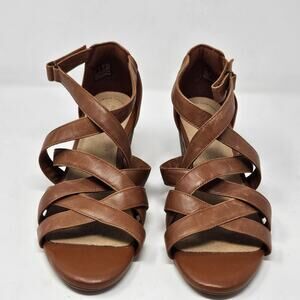 Clarks Lorene Pop Sandals Womens Size 9 Brown Leather Platform Strappy Open Toe